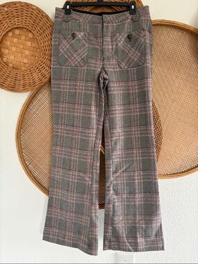 Free People Plaid Wide-Leg Trousers size 6